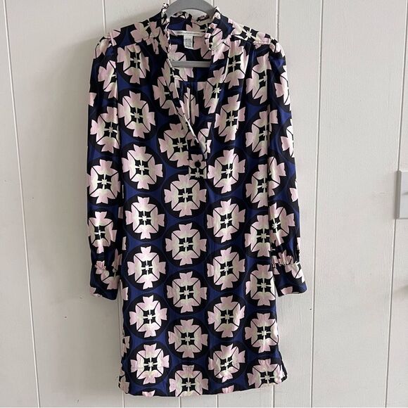 DIANE VON FURSTENBERG ATHENA CAMEO BLOSSOM STRETCH SILK LONG SLEEVE DRESS SZ 4 - Picture 10 of 12